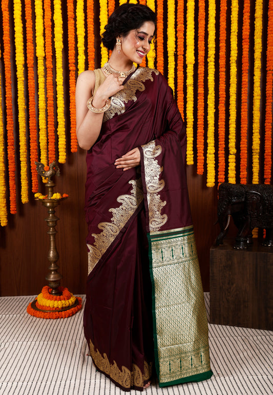 Maroon Kanjivaram Silk Saree With Blouse Piece