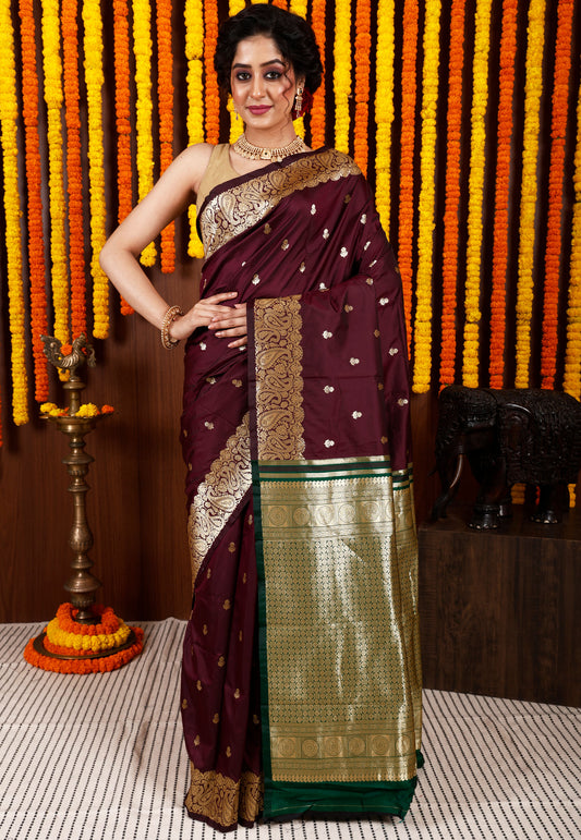 Maroon Kanjivaram Silk Saree With Blouse Piece