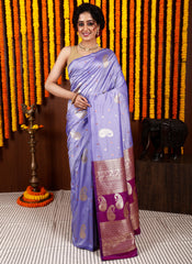 Mauve Kanjivaram Silk Saree With Blouse Piece