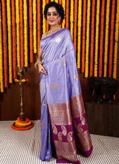 Mauve Kanjivaram Silk Saree With Blouse Piece