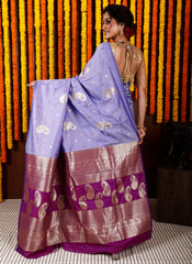 Mauve Kanjivaram Silk Saree With Blouse Piece