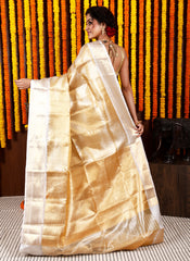 Golden Tissue Kanjivaram Silk Saree With Blouse Piece