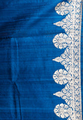 Turquoise Blue Tussar Pure Silk Saree with Blouse Piece