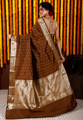 Brown Katan Silk Saree With Blouse Piece