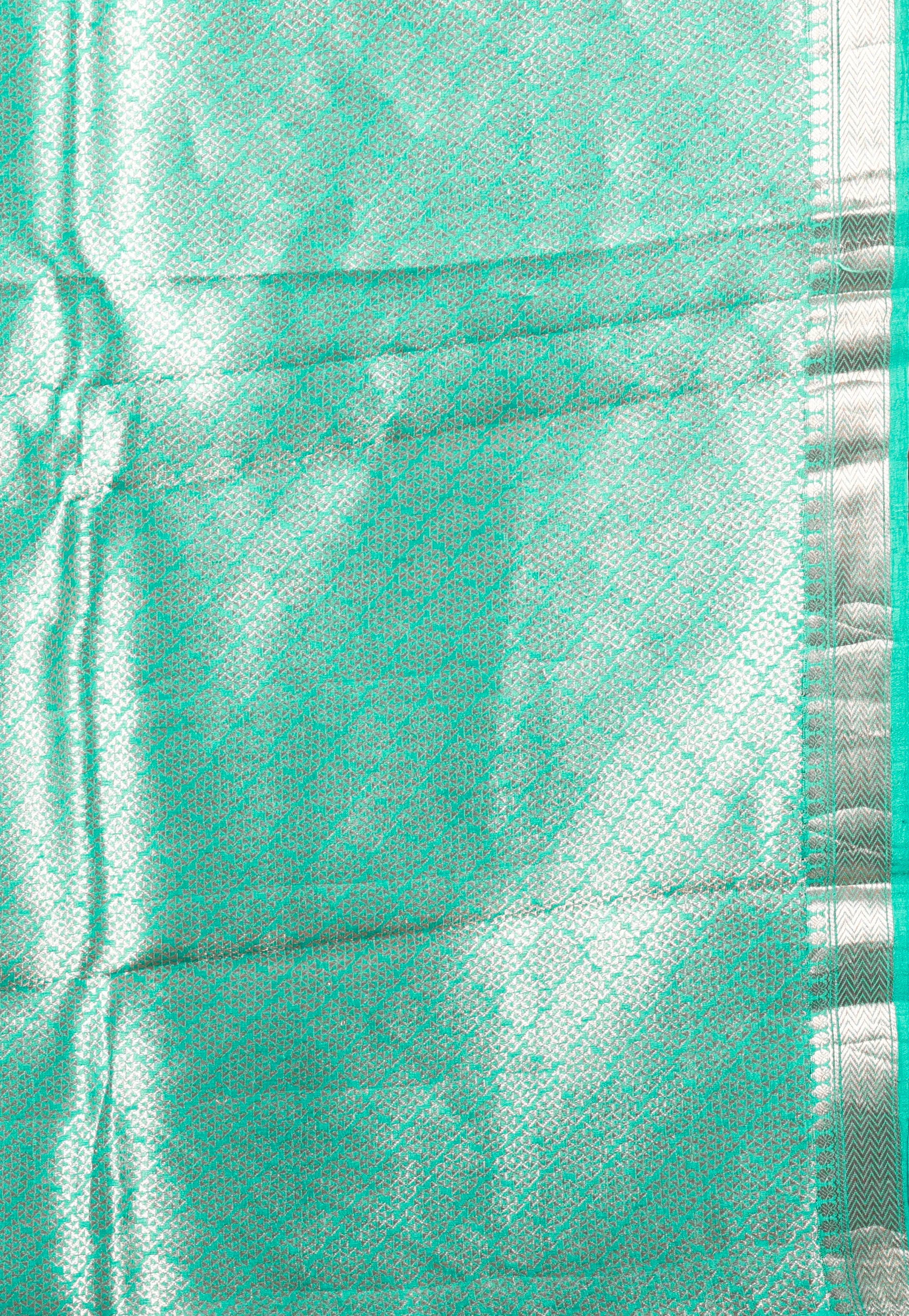 Light Feroza Katan Kadwa Silk Saree With Blouse Piece