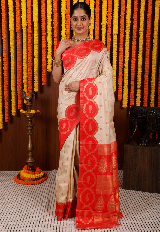 Tussar with Red Border Kanjivaram Silk Saree With Blouse Piece