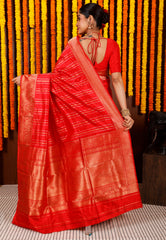 Red Kadwa Katan Pure Silk Saree With Blouse Piece