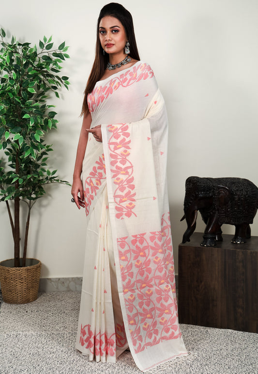 Off White Handloom Saree With Blouse Piece