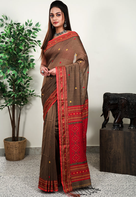 Brown Handloom Saree With Blouse Piece