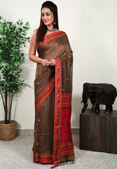 Brown Handloom Saree With Blouse Piece