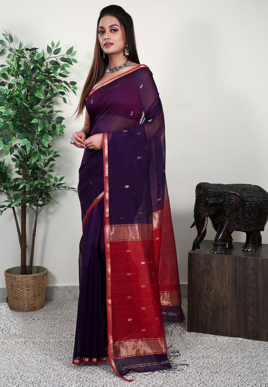 Purple Sico Handloom Saree With Blouse Piece