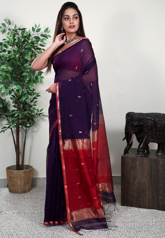 Purple Sico Handloom Saree With Blouse Piece