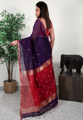 Purple Sico Handloom Saree With Blouse Piece