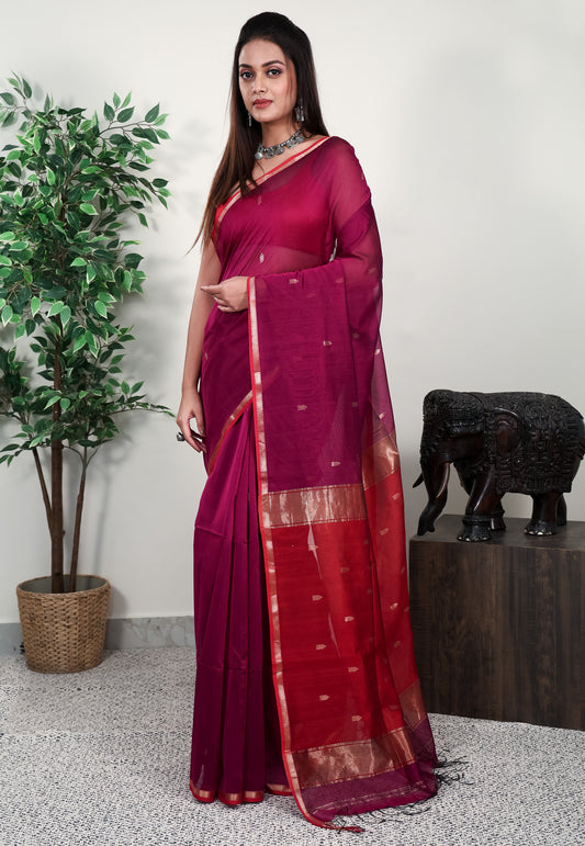 Magenta Sico Handloom Saree With Blouse Piece