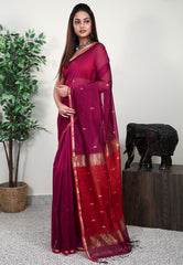 Magenta Sico Handloom Saree With Blouse Piece