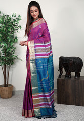 Magenta Blended Silk Handloom Saree With Blouse Piece