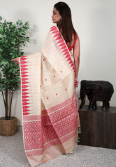 Beige Tussar Handloom Saree With Blouse Piece