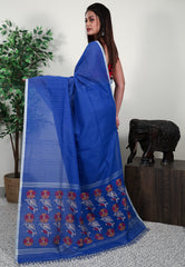 Royal Blue Handloom Saree With Blouse Piece