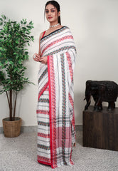 Off White Handloom Saree Without Blouse Piece