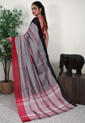 Grey Handloom Saree Without Blouse Piece