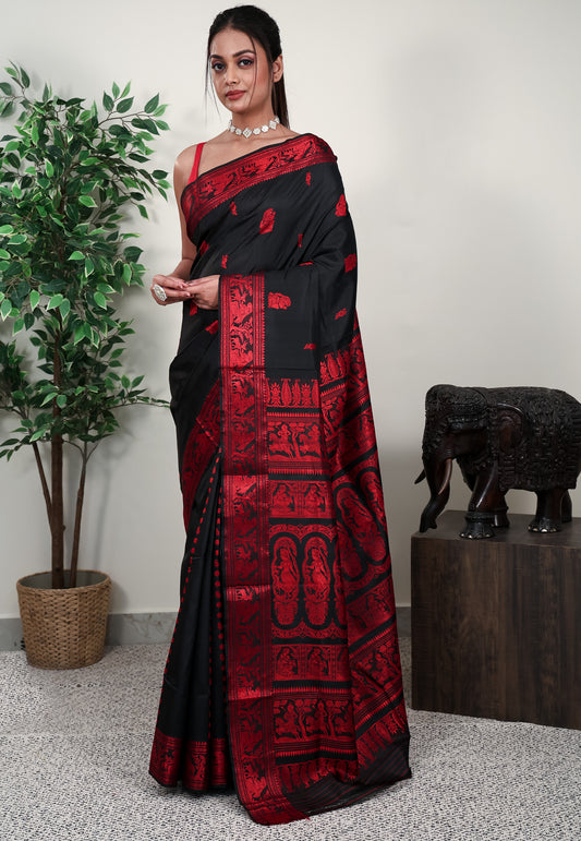 Black Baluchari Silk Saree with Blouse Piece