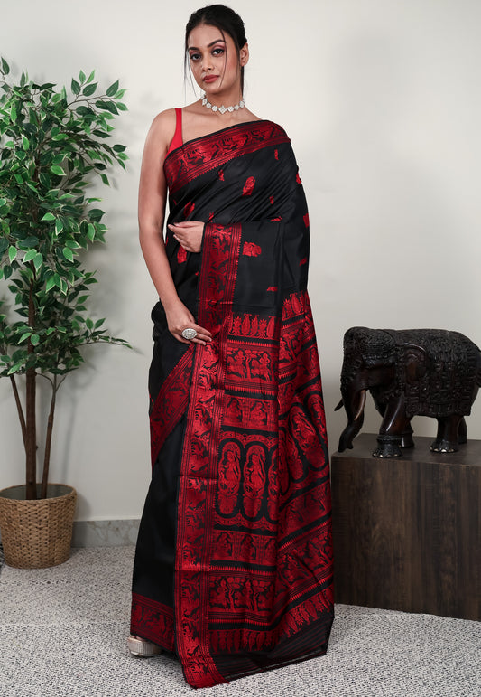 Black Baluchari Silk Saree with Blouse Piece