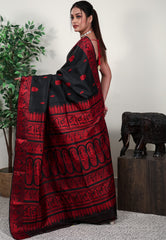 Black Baluchari Silk Saree with Blouse Piece