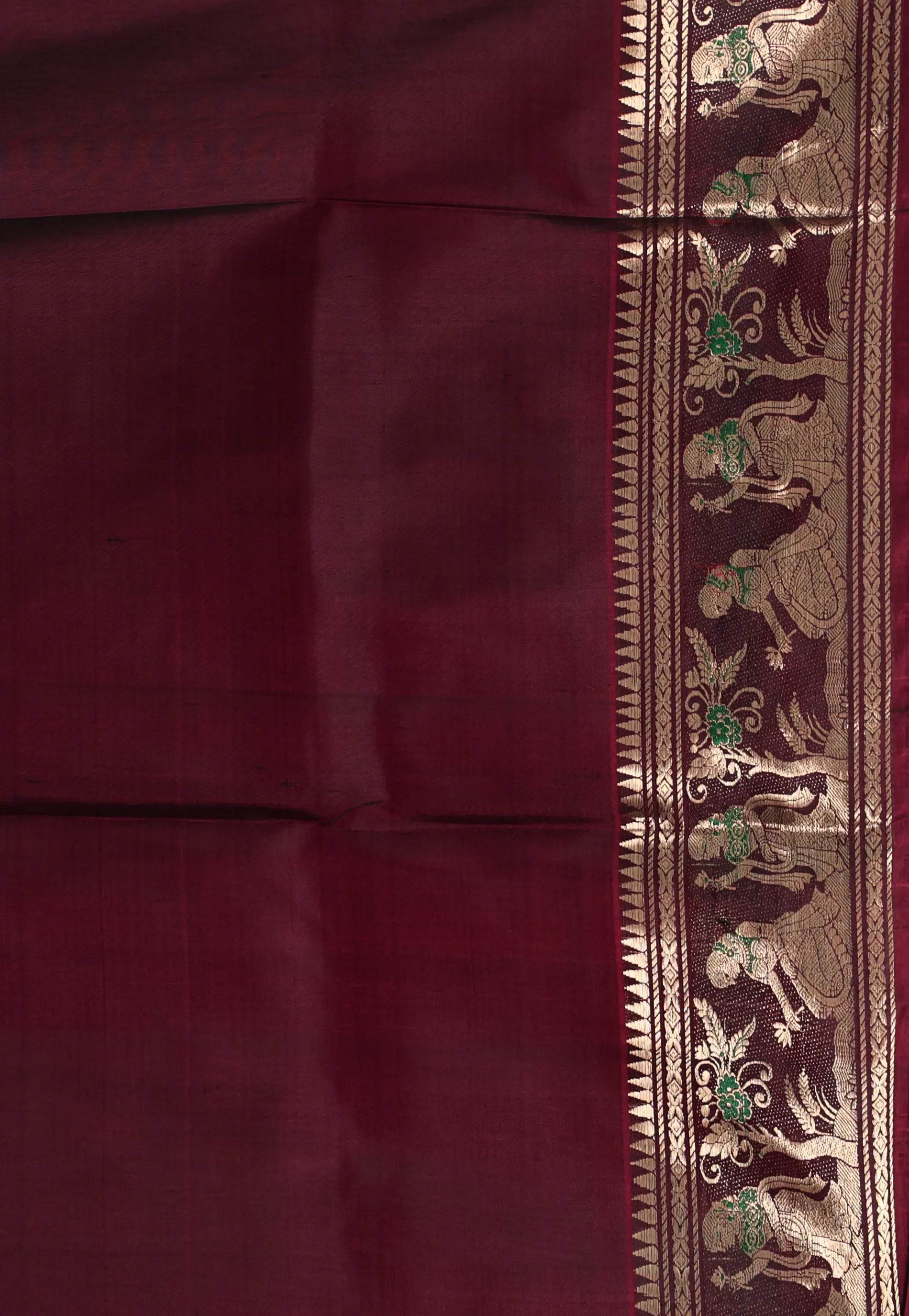 Deep Magenta Baluchari Silk Saree with Blouse Piece - Adi Akshoy & Co.