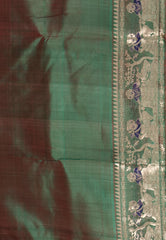 Cross Green Baluchari Silk Saree with Blouse Piece