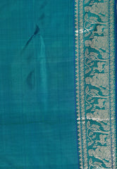 Peacock Blue Baluchari Silk Saree with Blouse Piece