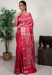 Rani Brocade Baluchari Silk Saree with Blouse Piece