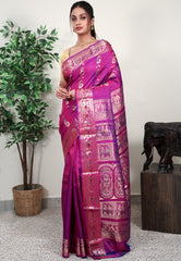 Magenta Baluchari Silk Saree with Blouse Piece