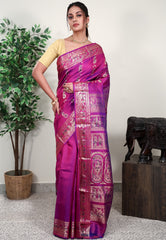 Magenta Baluchari Silk Saree with Blouse Piece