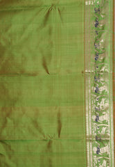 Cross Parrot Green Baluchari Silk Saree with Blouse Piece