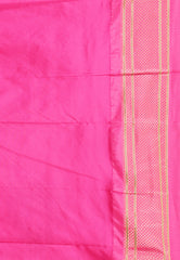 Parrot Green with Rani Pink Border Paithani Silk Saree With Blouse Piece