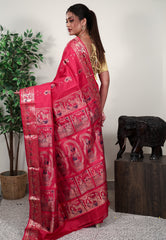 Rani Pink Baluchari Silk Saree with Blouse Piece