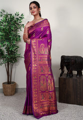 Magenta Baluchari Silk Saree with Blouse Piece