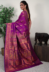 Magenta Baluchari Silk Saree with Blouse Piece