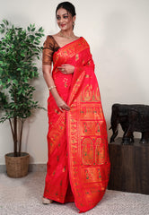 Red Baluchari Silk Saree with Blouse Piece