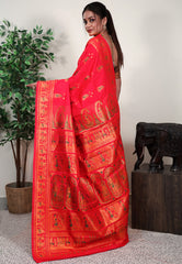 Red Baluchari Silk Saree with Blouse Piece