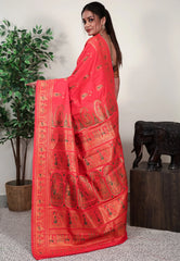 Red Baluchari Silk Saree with Blouse Piece