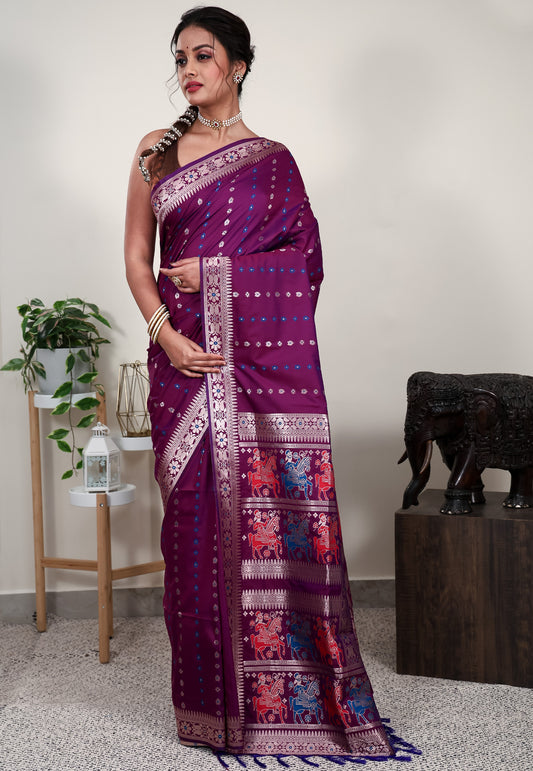 Magenta Mashru Silk Saree with Blouse Piece