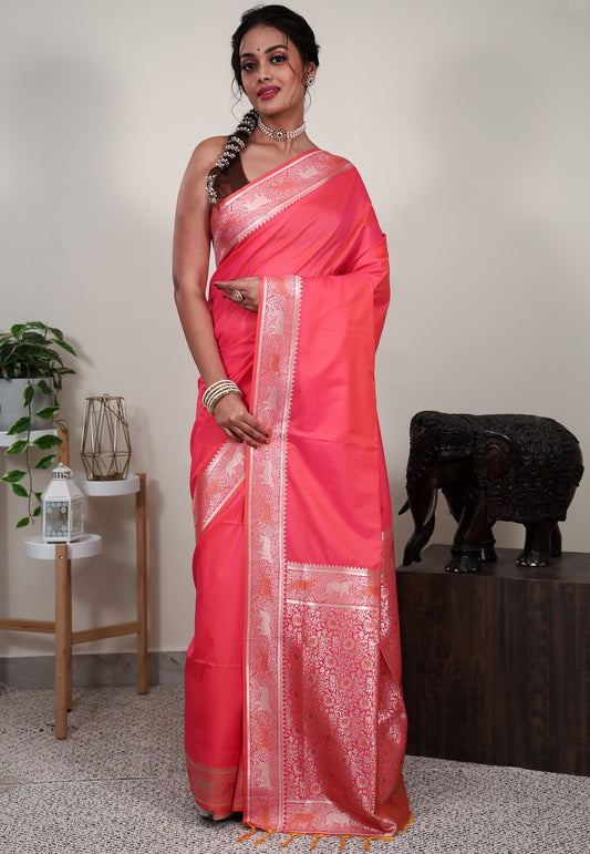 Cross Pink Mashru Silk Saree with Blouse Piece