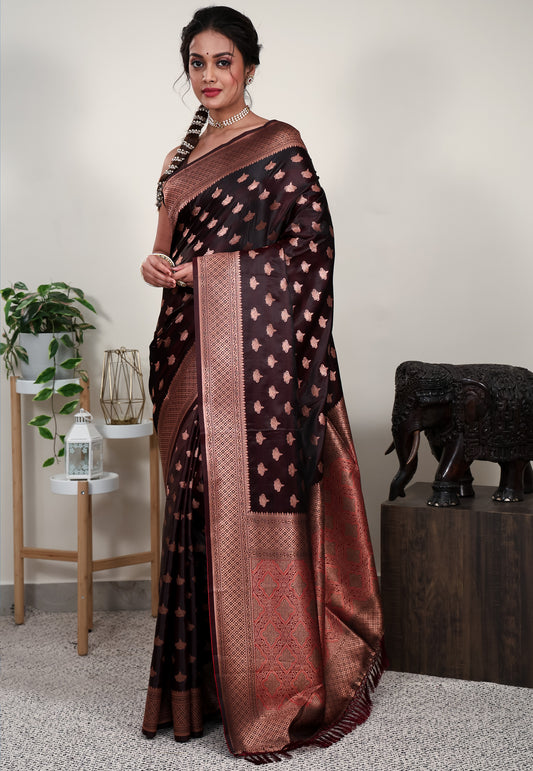 Garnet Mashru Silk Saree with Blouse Piece