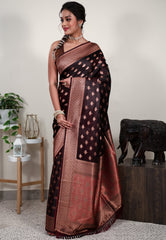 Garnet Mashru Silk Saree with Blouse Piece