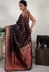 Garnet Mashru Silk Saree with Blouse Piece