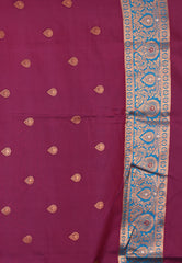 Magenta with Feroza Blue Border Mashru Silk Saree with Blouse Piece