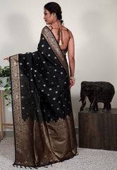 Balck Tussar Silk Saree with Blouse Piece