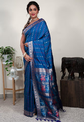 Royal Blue Minakari Mashru Silk Saree with Blouse Piece