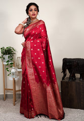 Red Tussar  Silk Saree with Blouse Piece